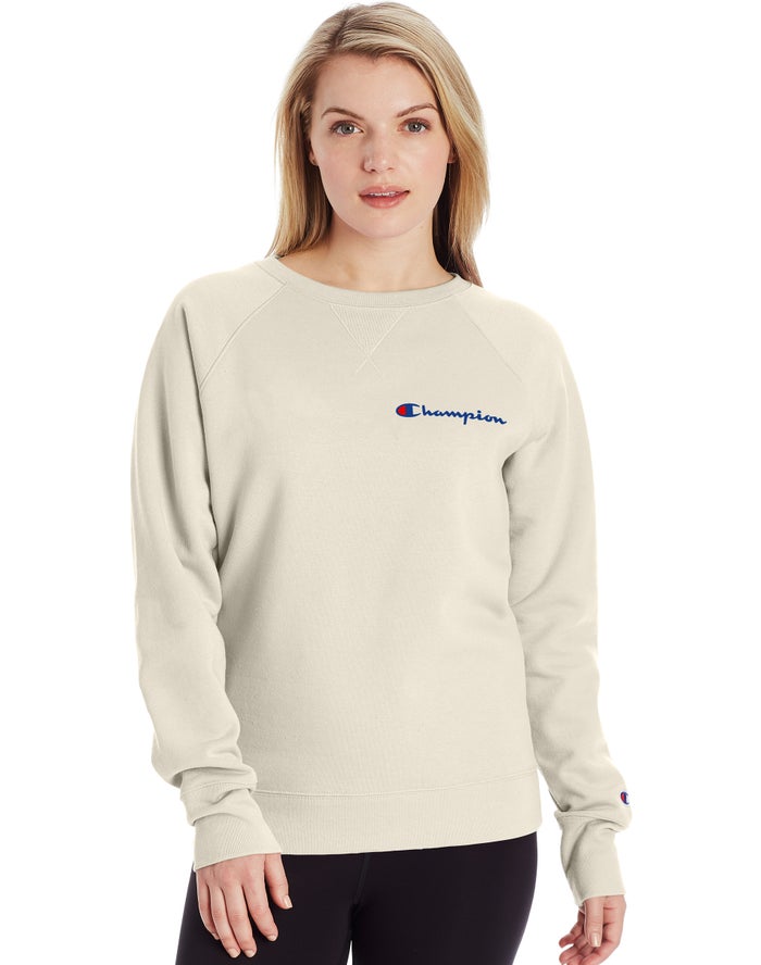 Champion Powerblend Fleece Classic Crew Script Logo Kadın Sweatshirt Krema ( VTJONW503 )